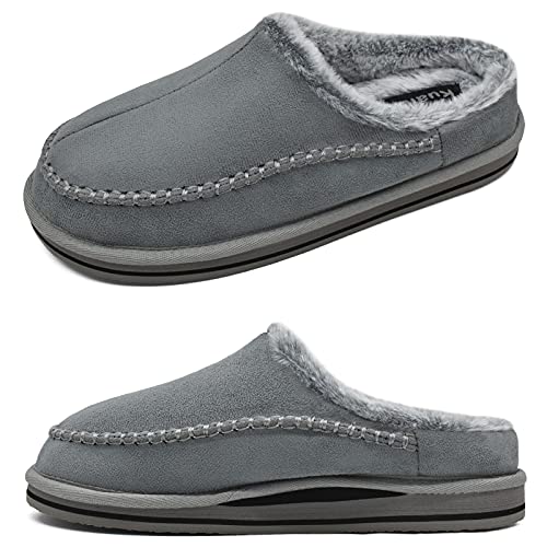 Zapatillas de soporte de arco para hombre Cómodo Interior Puntadas Hecho a mano MicrogamuzaZapatos de casa Ponerse Cálido Piel sintética Caucho Exterior Gris Tamaño 40