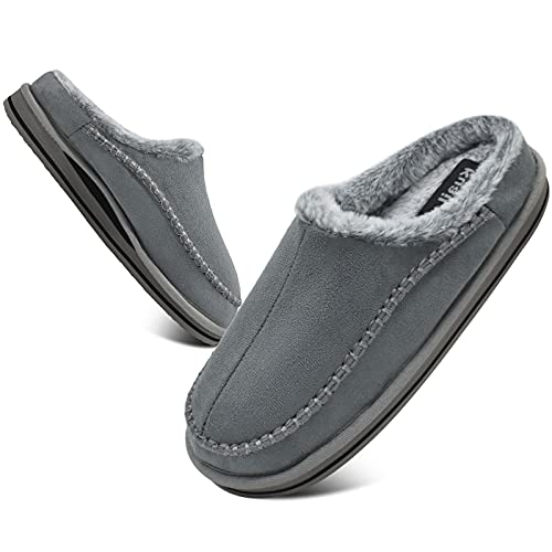 Zapatillas de soporte de arco para hombre Cómodo Interior Puntadas Hecho a mano MicrogamuzaZapatos de casa Ponerse Cálido Piel sintética Caucho Exterior Gris Tamaño 40