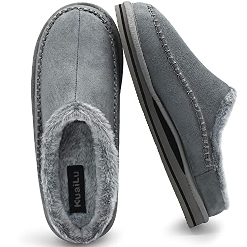 Zapatillas de soporte de arco para hombre Cómodo Interior Puntadas Hecho a mano MicrogamuzaZapatos de casa Ponerse Cálido Piel sintética Caucho Exterior Gris Tamaño 40