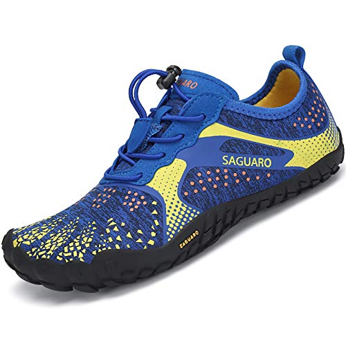 Zapatillas de Trail Running Minimalistas Barefoot Niño Niña Zapatillas de Deporte Exterior Interior Azul, Gr.30