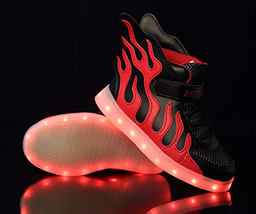 Zapatillas Deportivas LED niño/niña, Luces LED de Movimiento de Flash Variable de 7 Colores se Pueden Cargar a través de un Cable USB. Llamas y alas - diseño