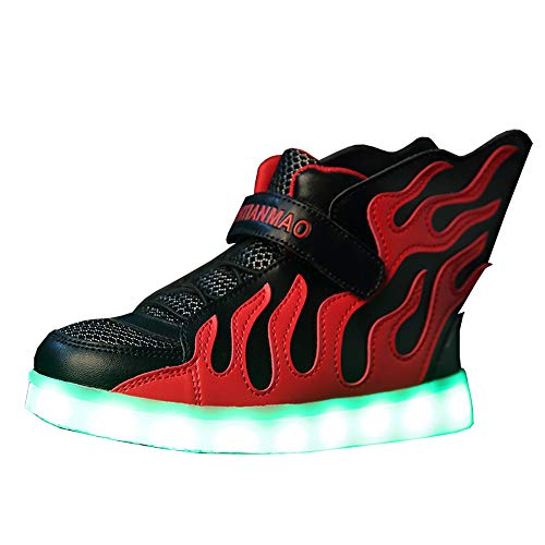 Zapatillas Deportivas LED niño/niña, Luces LED de Movimiento de Flash Variable de 7 Colores se Pueden Cargar a través de un Cable USB. Llamas y alas - diseño