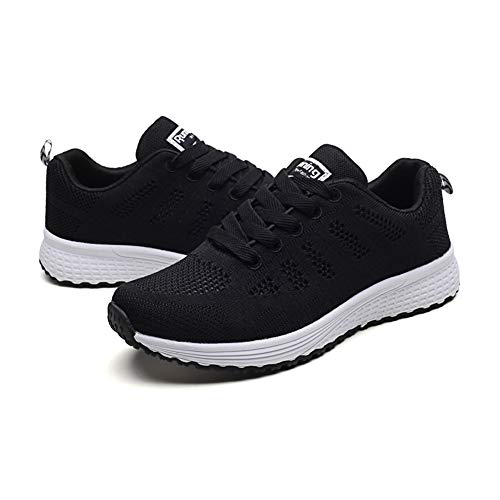 Zapatillas Deportivas Mujer Sneakers Zapatos para Correr para Niña Mujeres Running Zapatos Casuales de Mujer Ligero Respirable Atarse Negro Talla 36