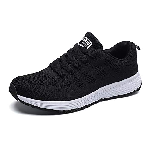 Zapatillas Deportivas Mujer Sneakers Zapatos para Correr para Niña Mujeres Running Zapatos Casuales de Mujer Ligero Respirable Atarse Negro Talla 36