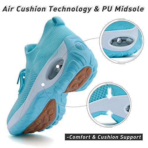 Zapatillas Deportivas Mujer Zapatos de Correr Running Ligero Calzado Casual Aumentar Más Altos Sneakers Azul Cielo C, Gr.40 EU