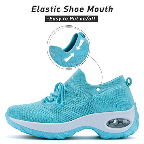 Zapatillas Deportivas Mujer Zapatos de Correr Running Ligero Calzado Casual Aumentar Más Altos Sneakers Azul Cielo C, Gr.40 EU