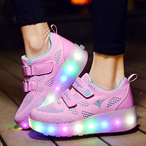 Zapatillas deportivas unisex con ruedas extraíbles, luces LED, cargador USB, doble rueda, color, talla 32 EU