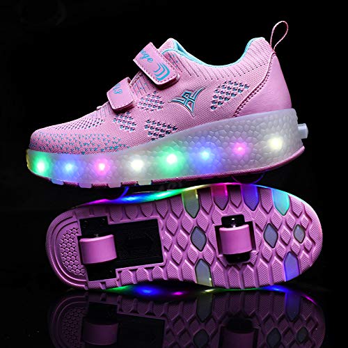 Zapatillas deportivas unisex con ruedas extraíbles, luces LED, cargador USB, doble rueda, color, talla 32 EU