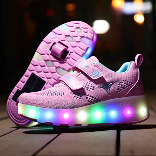 Zapatillas deportivas unisex con ruedas extraíbles, luces LED, cargador USB, doble rueda, color, talla 32 EU