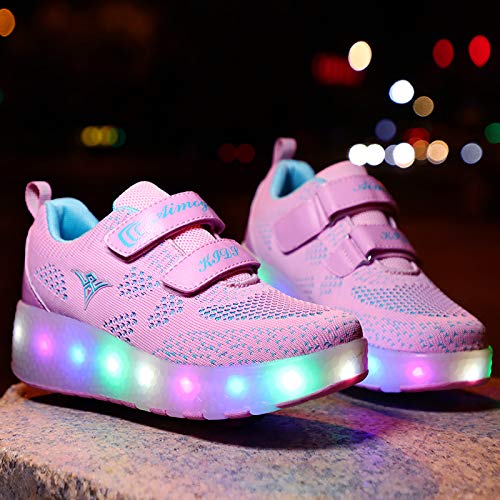 Zapatillas deportivas unisex con ruedas extraíbles, luces LED, cargador USB, doble rueda, color, talla 32 EU