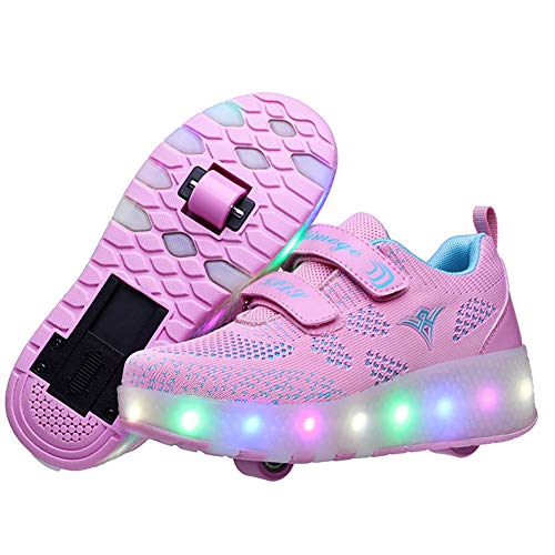 Zapatillas deportivas unisex con ruedas extraíbles, luces LED, cargador USB, doble rueda, color, talla 32 EU