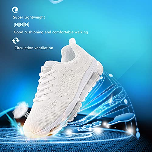 Zapatillas Running Hombre Mujer Deportivas Air Zapatos Deportivos Transpirables Sneakers Calzado Deporte Correr Gimnasio Aire Libre Tenis Asfalto Negro Blanco 877Blanco 38