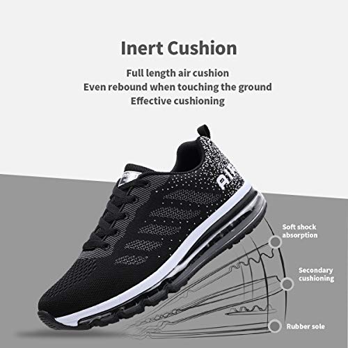 Zapatillas Running Hombre Mujer Deportivas Air Zapatos Deportivos Transpirables Sneakers Calzado Deporte Correr Gimnasio Aire Libre Tenis Asfalto Negro Blanco 833NegroBlanco 37