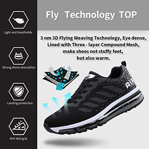 Zapatillas Running Hombre Mujer Deportivas Air Zapatos Deportivos Transpirables Sneakers Calzado Deporte Correr Gimnasio Aire Libre Tenis Asfalto Negro Blanco 833NegroBlanco 37