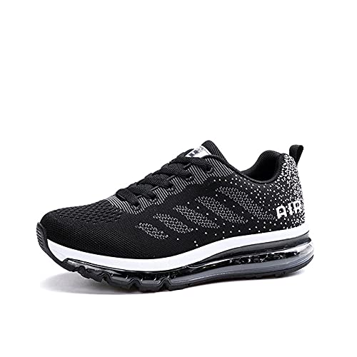 Zapatillas Running Hombre Mujer Deportivas Air Zapatos Deportivos Transpirables Sneakers Calzado Deporte Correr Gimnasio Aire Libre Tenis Asfalto Negro Blanco 833NegroBlanco 37