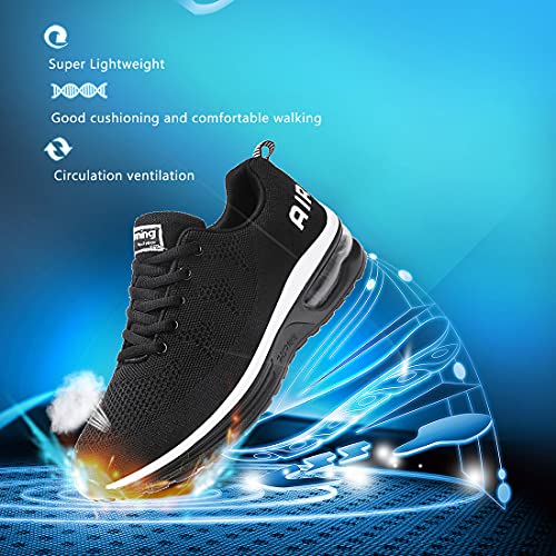 Zapatillas Running Hombre Mujer Deportivas Air Zapatos Deportivos Transpirables Sneakers Calzado Deporte Correr Gimnasio Aire Libre Tenis Asfalto Negro Blanco 835BlancoNegro 43