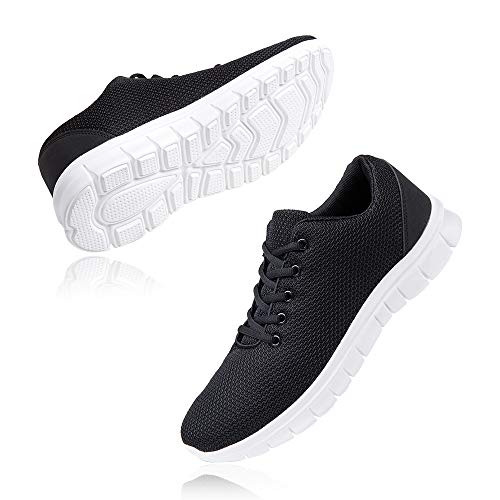 Zapatillas Running Hombre Zapatos Deportivos con Cordones Casuales Sneakers Sport Fitness Gym Outdoor Transpirable Comodas Calzado Negro Blanco Talla 42