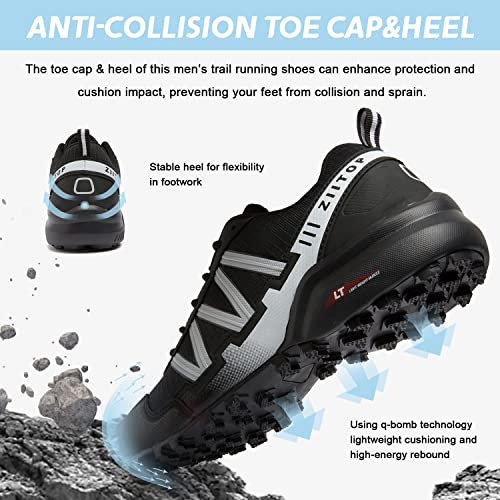 Zapatillas Trail Running Hombre Impermeables Zapatillas Trekking Hombre Zapatos de Senderismo Ligeras Deportivas Zapatos para Correr Gimnasio Sneaker Negro Blanco 43 EU