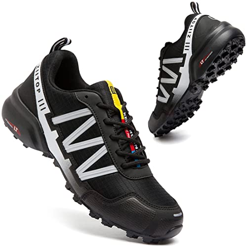 Zapatillas Trail Running Hombre Impermeables Zapatillas Trekking Hombre Zapatos de Senderismo Ligeras Deportivas Zapatos para Correr Gimnasio Sneaker Negro Blanco 43 EU