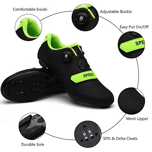 Zapatos de ciclismo para hombre de bicicleta de carretera con zapatos compatibles con pelotón con SPD y Delta para hombres Lock Pedal Bike Shoes, negro (Negro), 45 EU