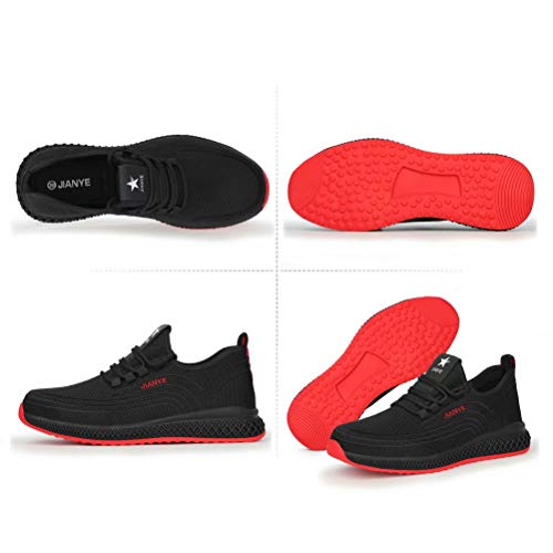 Zapatos de Trabajo Mujer Hombre Zapatillas de Seguridad Ligeras S3 Transpirable con Punta de Acero Anti-aplastante Negro Rojo 38