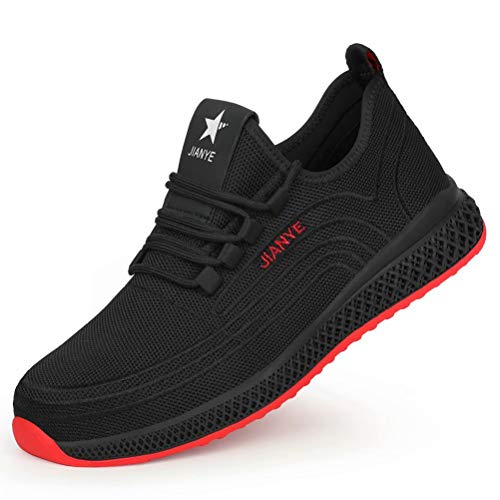 Zapatos de Trabajo Mujer Hombre Zapatillas de Seguridad Ligeras S3 Transpirable con Punta de Acero Anti-aplastante Negro Rojo 38