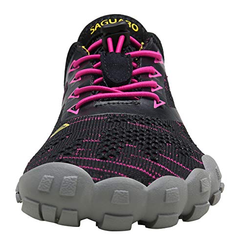 Zapatos Descalzos Exterior Interior Zapatillas Minimalistas de Trail Running para Mujer,Tejer Negro Rojo,38