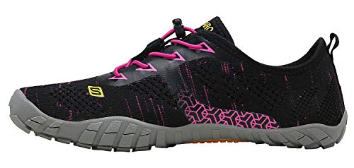 Zapatos Descalzos Exterior Interior Zapatillas Minimalistas de Trail Running para Mujer,Tejer Negro Rojo,38