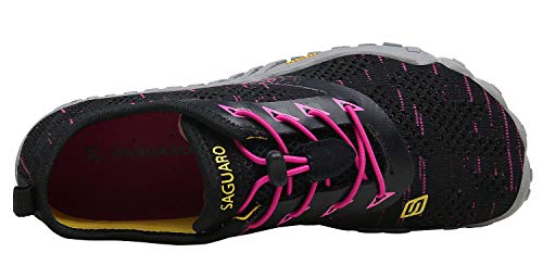 Zapatos Descalzos Exterior Interior Zapatillas Minimalistas de Trail Running para Mujer,Tejer Negro Rojo,38