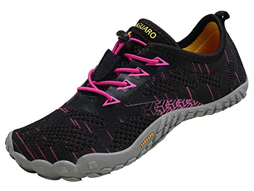 Zapatos Descalzos Exterior Interior Zapatillas Minimalistas de Trail Running para Mujer,Tejer Negro Rojo,38