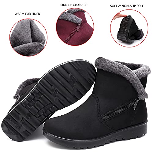 Zapatos Invierno Mujer Botas de Nieve Casual Calzado Piel Forradas Calientes Planas Outdoor Boots Antideslizante Zapatillas para Mujer EU39/fabricante 250,Caqui