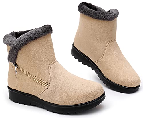 Zapatos Invierno Mujer Botas de Nieve Casual Calzado Piel Forradas Calientes Planas Outdoor Boots Antideslizante Zapatillas para Mujer EU39/fabricante 250,Caqui