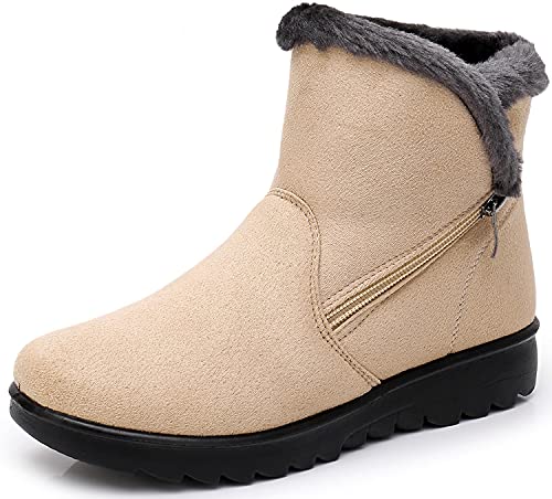 Zapatos Invierno Mujer Botas de Nieve Casual Calzado Piel Forradas Calientes Planas Outdoor Boots Antideslizante Zapatillas para Mujer EU39/fabricante 250,Caqui