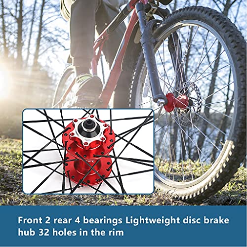 Zatnec Ciclismo Ruedas 26" 27,5" 29" Juego Ruedas Bicicleta Montaña MTB Llanta Aleación Aluminio Freno Disco Liberación Rápida 32H Casete 7 8 9 10 11 Velocidades (Color : Red, Size : 26INCH)