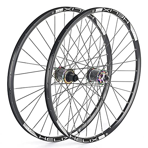 Zatnec Ciclismo Ruedas Juego Ruedas Bicicleta 26/27.5/29 Pulgadas Montaña Llanta Fibra Carbon Casete Cubo Rodamiento Sellado Freno Disco QR 8/9/10/11 Velocida (Color : Multi-Colored, Size : 27.5inch)