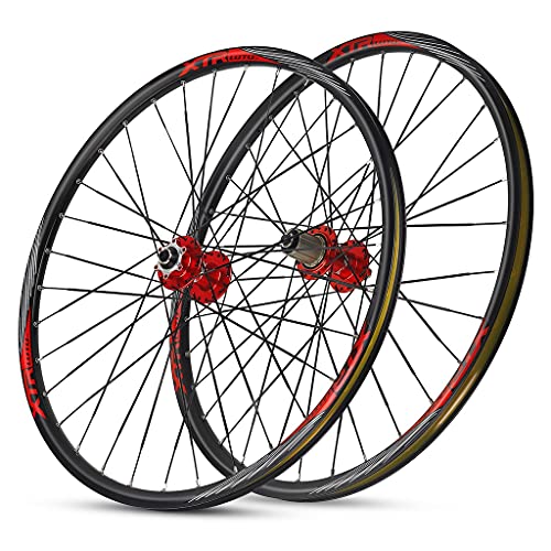 Zatnec Juego de ruedas para bicicleta de montaña 26/27.5/29 pulgadas, freno de disco para llanta de bicicleta MTB 7-11 Speed Card Hub Rodamiento sellado 32H, rojo (tamaño: 26 pulgadas)