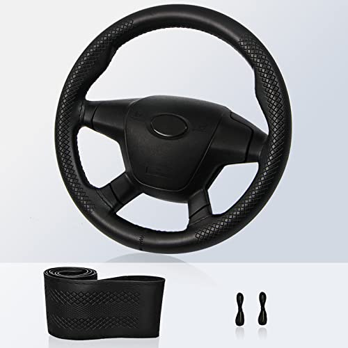 ZATOOTO Funda Volante Cosida - Funda Volante Cuero Coser, DIY con Aguja e Hilo, 37-38 cm, Negro