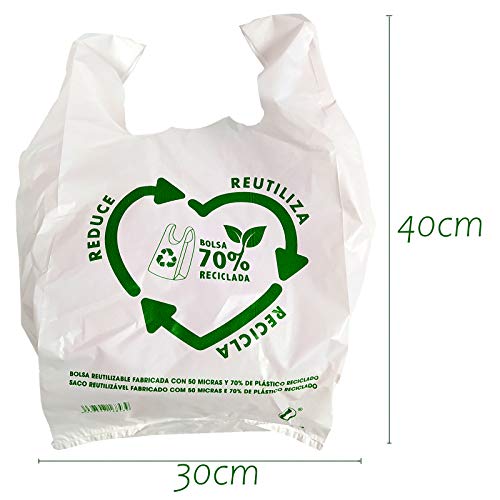 ZCENTER 120 uds Bolsas de Plástico Tipo Camiseta Resistentes, Reutilizables y 70% Recicladas, Tamaño 30x40 cm