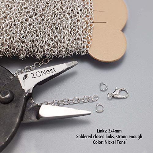 ZCNest 32.8 ft (10m) 3 x 4 mm rodio cadena de cable para fabricación de joyas, cable enlace de cadena artesanal hallazgos para collar pulsera y pendientes, rodio 2032-B
