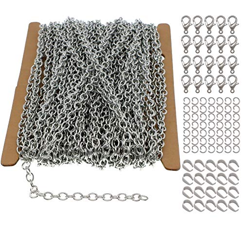 ZCNest 32.8 ft (10m) 3 x 4 mm rodio cadena de cable para fabricación de joyas, cable enlace de cadena artesanal hallazgos para collar pulsera y pendientes, rodio 2032-B