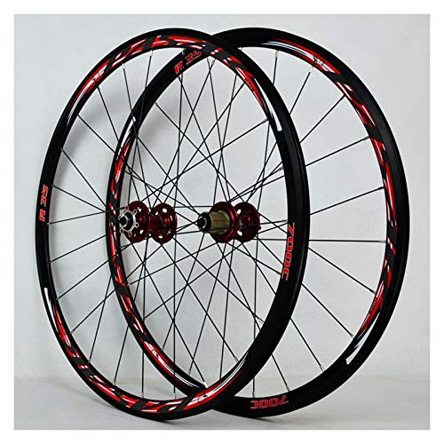 ZCXBHD 700C Bicicleta Carretera Juego De Ruedas Ciclocross Freno Disco Rueda V/C Freno Pared Doble Borde Liberación Rápida 7/8/9/10/11 Velocidad Volante 1700g (Color : Red)