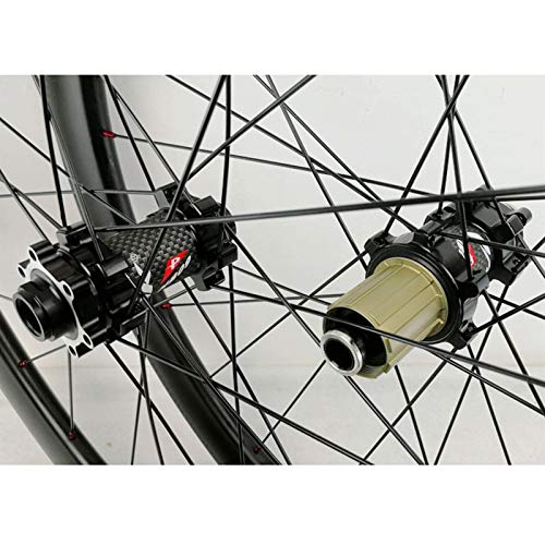 ZCXBHD 700C Freno De Disco Ciclocross Bicicleta Carretera Juego De Ruedas Fibra Carbon Abierto Grasa Borde Rueda Eje Pasante Bicicleta Rueda 7 8 9 10 11 12 Velocidades (Color : Black, Size : 50MM)