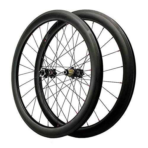 ZCXBHD 700C Freno De Disco Ciclocross Bicicleta Carretera Juego De Ruedas Fibra Carbon Abierto Grasa Borde Rueda Eje Pasante Bicicleta Rueda 7 8 9 10 11 12 Velocidades (Color : Black, Size : 50MM)