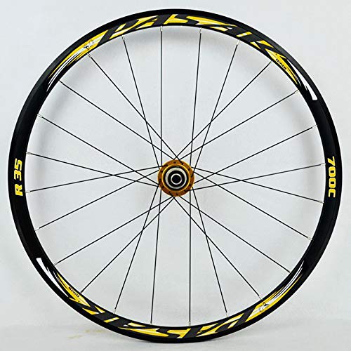 ZCXBHD 700C Freno Disco Bicicleta Carretera Juego De Ruedas Ciclocross Pared Doble 30mm Aleación Ruedas V/C Freno Liberación Rápida 7/8/9/10/11 Velocidad 1700g (Color : Yellow)