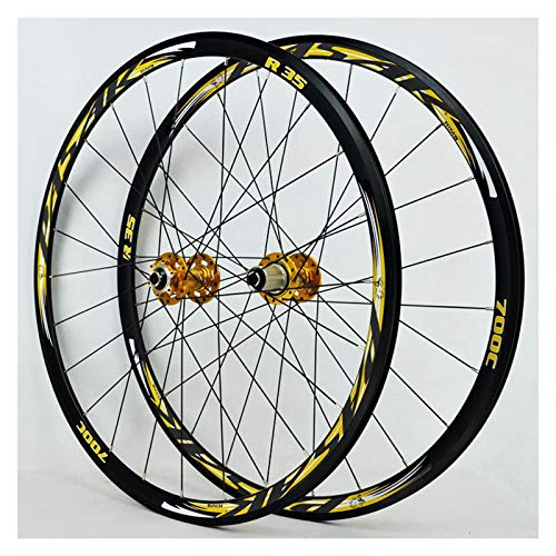 ZCXBHD 700C Freno Disco Bicicleta Carretera Juego De Ruedas Ciclocross Pared Doble 30mm Aleación Ruedas V/C Freno Liberación Rápida 7/8/9/10/11 Velocidad 1700g (Color : Yellow)