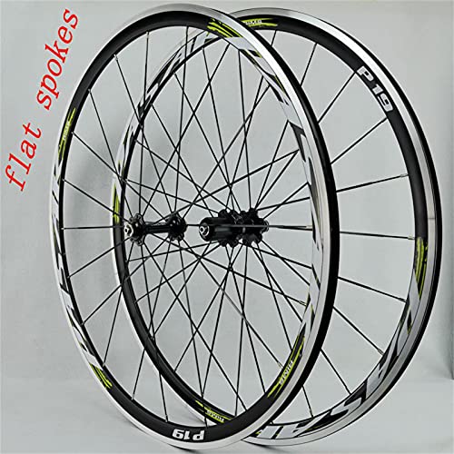 ZCXBHD Bicicleta Carretera Ruedas 700C Wheelset 30mm Llantas Aluminio C/V- Freno de Disco de Freno Lanzamiento Rápido 7 8 9 10 11 12 Velocidades (Color : Green)