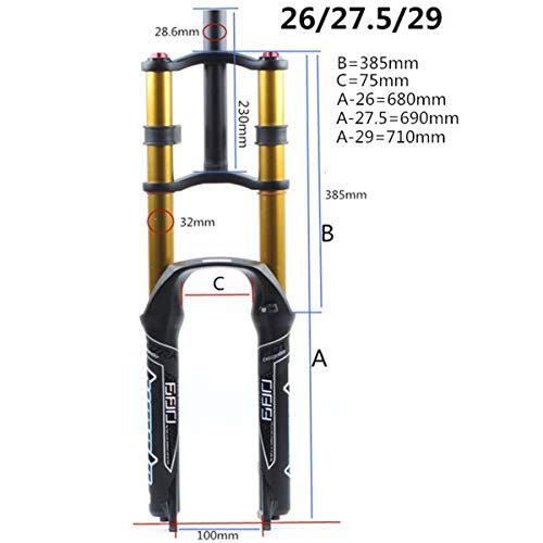 ZCXBHD MTB Horquilla Delantera Doble Hombro Horquilla De Suspensión 26/27,5/29 Pulgadas DH Am Ajuste De Rebote QR Viaje 130mm 1-1/8" Control De Hombro (Color : Spring, Size : 29in)