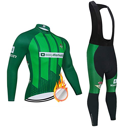 ZDFLC Invierno Ropa Conjunto Traje Manga Larga Ciclismo Hombre Invierno con 3D Acolchado de Gel, Maillot Ciclismo con Forro Térmico de Lana + Pantalon Bicicleta para MTB Ciclista Bici