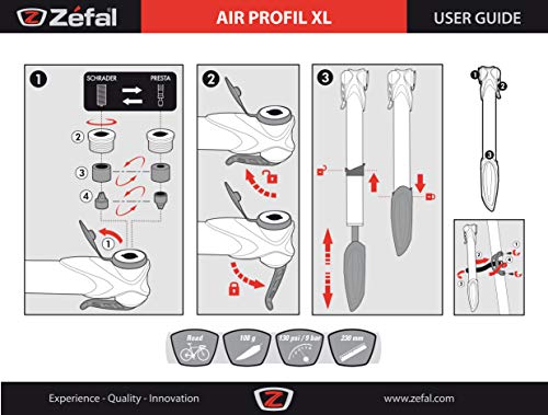 ZEFAL Air Profil XL Inflador de Mano, Unisex, Gris, Talla Única