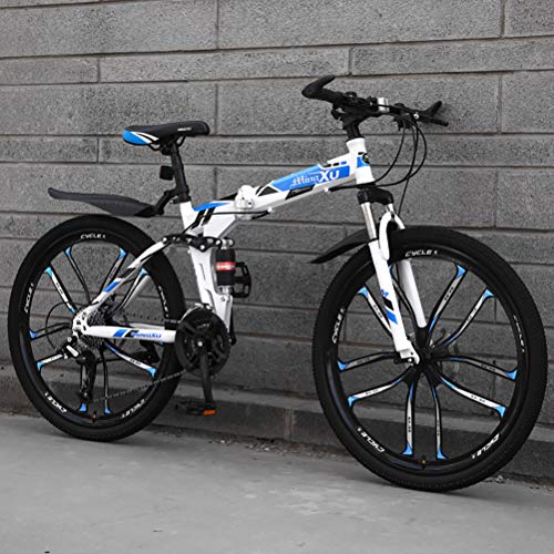 ZEIYUQI Bicicleta Plegable Adulto Rueda De 26 Pulgadas Los Frenos De Disco Dobles Son Más Seguros De Manejar Adecuado para Viajes Cortos,Azul,27 * 26"*10